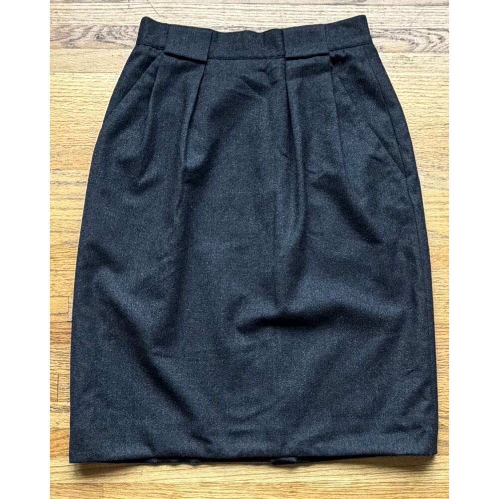 Mark Shale Charcoal Gray 100% Wool Pleated Midi Skirt Pockets Corporate Vtg S/M